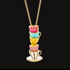 Stack of Tea Cup Necklace Pink